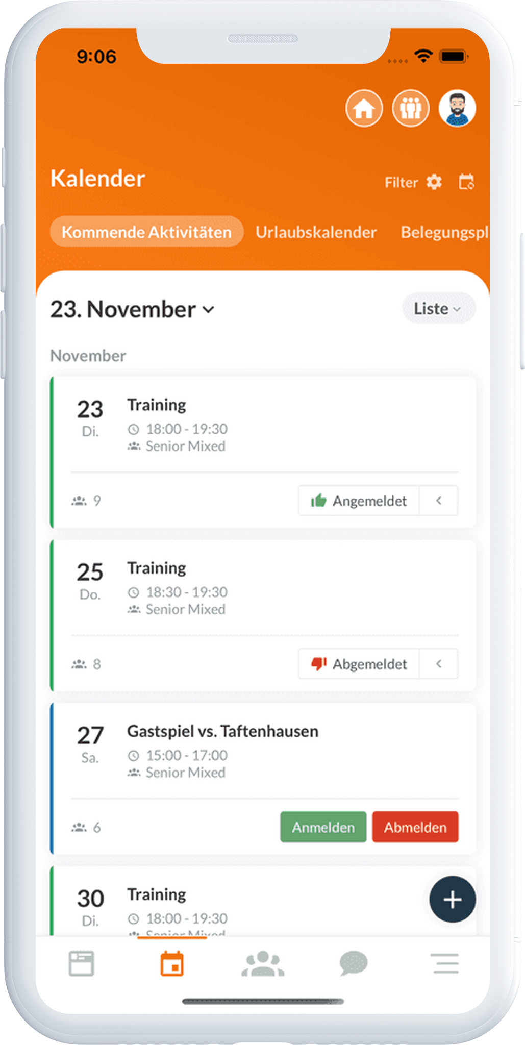 Der Vereinskalender in der SportMember App