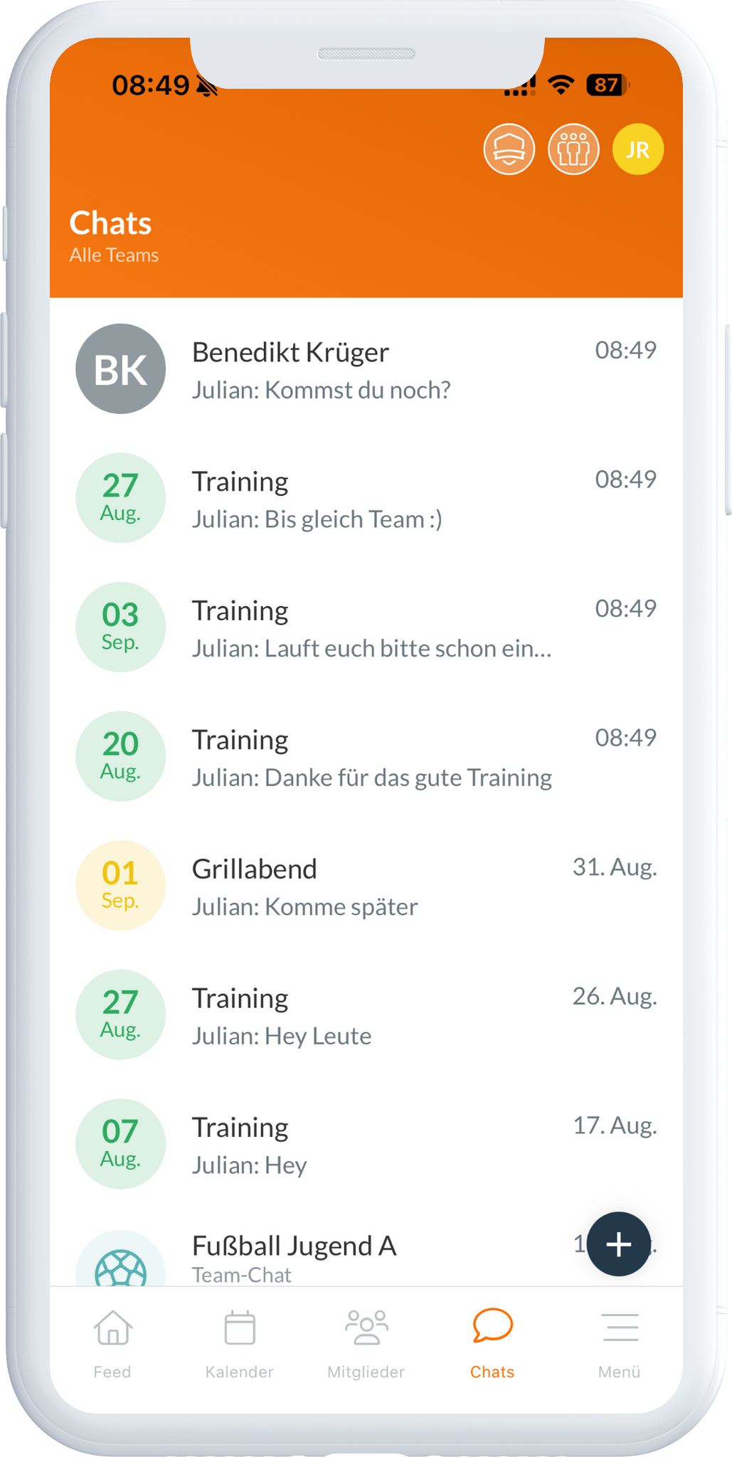 Team-Chats in der SportMember App